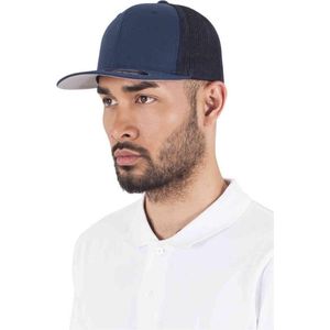 Flexfit Unisex Trucker Cap met vast voorpaneel en flexibele band aan de binnenkant, zonder sluiting, luchtdoorlatende mesh achterkant, eenheidsmaat, Donkerblauw, S/M