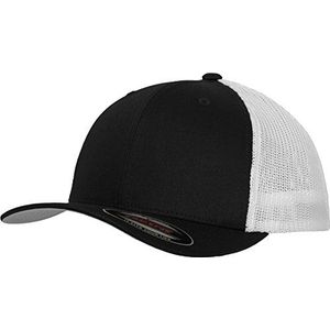 Flexfit Mesh Trucker Cap 2-kleurig - uniseks baseballcap voor dames en heren, zwart/wit, L/XL