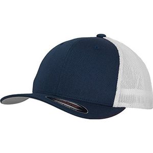 Flexfit Mesh Trucker Cap 2-kleurig - uniseks baseballcap voor dames en heren, nvy/wht, L/XL