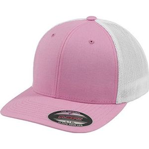Flexfit Mesh Trucker Cap 2-kleurig - uniseks baseballcap voor dames en heren, roze/wit, L/XL