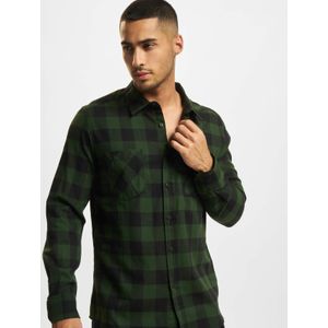 URBAN CLASSICS Heren flanellen overhemd met lange mouwen casual lang overhemd met knopen voor heren, normale pasvorm, flanel katoen, verkrijgbaar in verschillende kleuren, maten: XS - 5XL, zwart/bos,