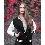 Build your Brand - BY027 - Sweat College Jacket - Zwart/Wit - 65% Katoen / 35% Polyester