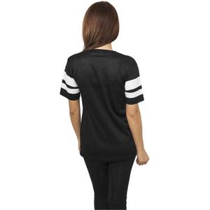 Urban Classics - Stripe Mesh Dames T-shirt - Zwart Wit