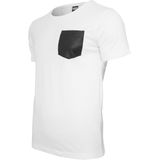 Urban Classics - Leather Imitation Pocket Heren T-shirt - Wit Zwart