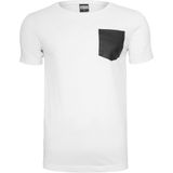 Urban Classics - Leather Imitation Pocket Heren T-shirt - Wit Zwart