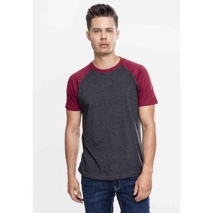 Urban Classics Raglan Contrast Tee Heren T-shirt - houtskool/bordeaux - L