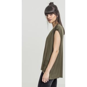 Urban Classics - Shoulder Zip HiLo Dames T-shirt - Groen