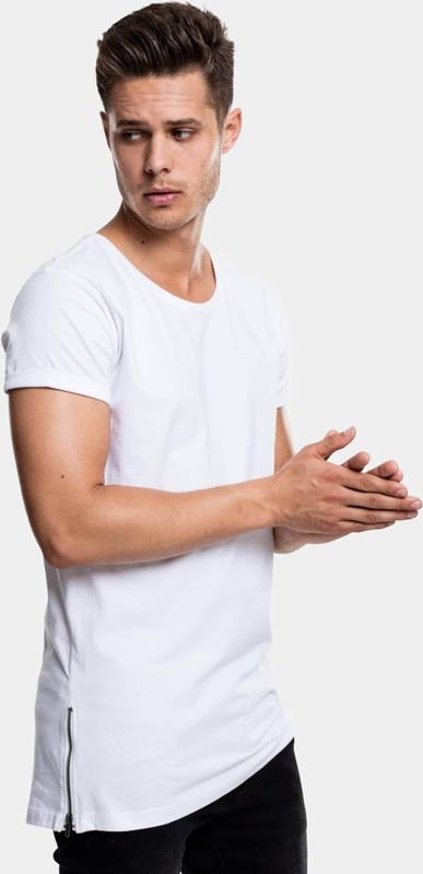 Urban Classics - Long Shaped Side Zip Heren T-shirt - Wit