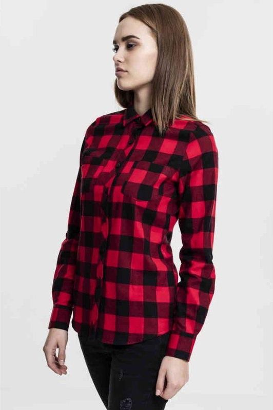 Urban Classics Turnup Checked Blouse Flanell Zwart/Rood