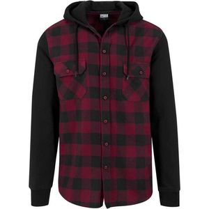 Urban Classics Hooded Checked flanel sweatshirt, vrijetijdshemd, heren, meerkleurig (blk/bordeaux/blk 798), XL, meerkleurig - meerkleurig (Blk/Burgundy/Blk 798)