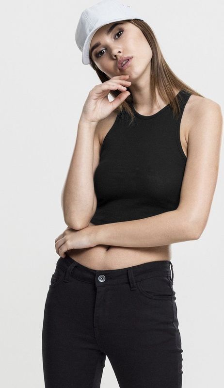 Urban Classics - Cropped Rib Top - Zwart - Katoen/Elasthan