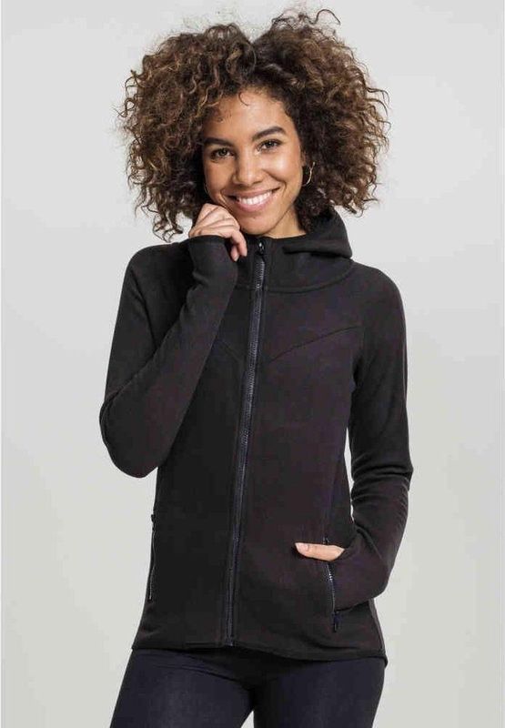 Urban Classics Ladies Polar Fleece Zip Hoodie Vest met capuchon zwart
