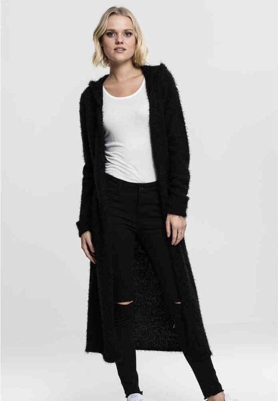 Urban Classics Ladies Hooded Feather Cardigan Cardigan zwart