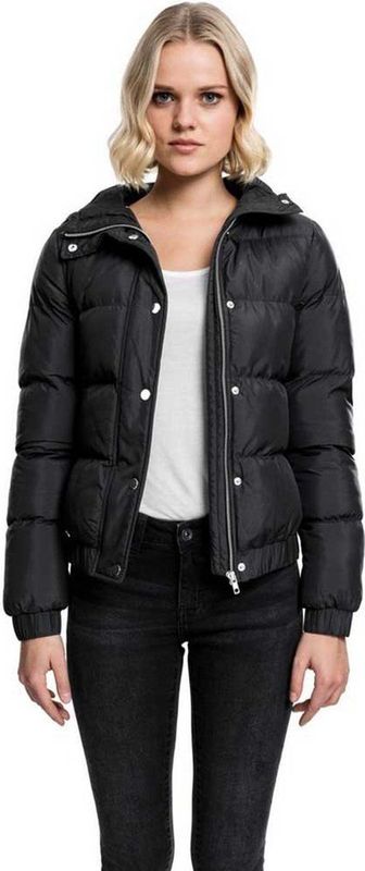 Urban Classics - Gewatteerde Damesjas - Zwart - Met Capuchon, Winddicht, Twee Zijzakken