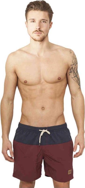 Urban Classics Block Zwemshorts Bordeaux rood/Blauw