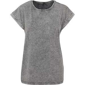 Build your Brand Ladies´ Acid Washed Extended Shoulder Tee BY053 - Grey Black - XS
