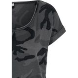 Urban Classics - Camo Back Shaped Dames T-shirt - Bruin Zwart