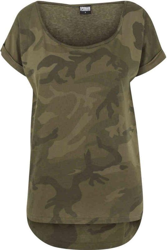 Urban Classics - Camo Back Shaped Dames T-shirt - Bruin Zwart