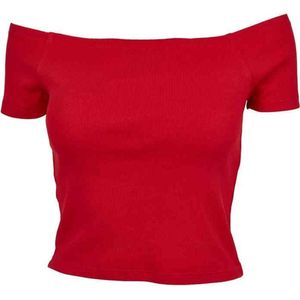 Urban Classics Off Shoulder Rib Crop top Rood