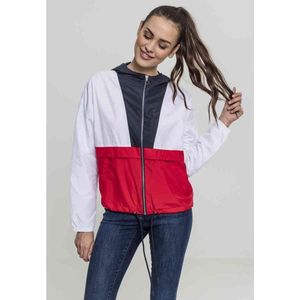 Urban Classics - Oversize Windbreaker - Damesjas - Marineblauw/Wit/Rood - Trekkoord aan de zoom
