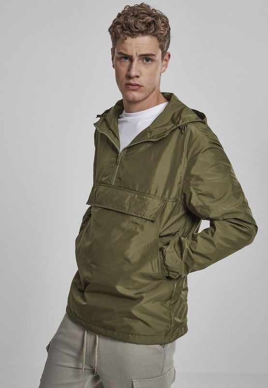 Urban Classics - Windbreaker Basic Pull-Over - Jacket - Zwart - Lichtgewicht met Capuchon en Ritssluiting