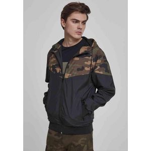 Urban Classics - Windbreaker - Zwart/Woodcamo - Lichte Jas - Verstelbare Capuchon