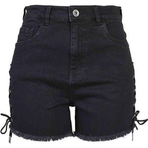 Urban Classics Ladies Highwaist Denim Lace Up Short Hot Pants zwart