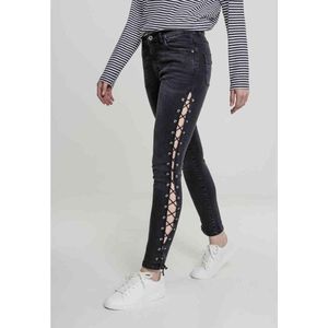 Urban Classics - Denim Lace Up Skinny Pants - Jeans - Zwart - Denim