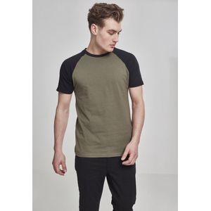 Urban Classics - Raglan Contrast Tee - T-shirt - Olijf/Zwart - 100% Katoen