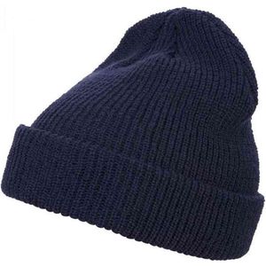 Flexfit Unisex Long Knit Beanie Cap, navy, Eén maat