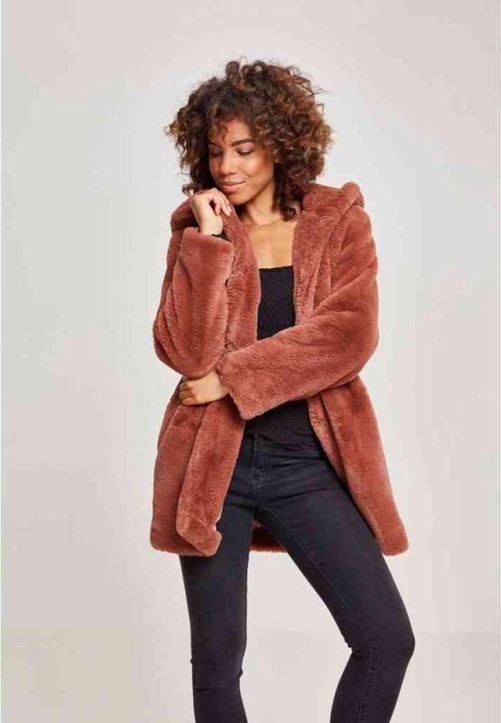 Pluche Damesjas - Zwart - Teddystof - Capuchon - Zijdelingse Steekzakken