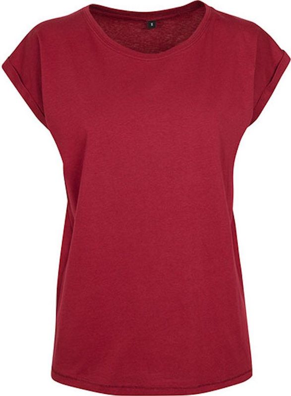 Build Your Brand Dames Extended Shoulder Tee T-Shirt, bordeaux, 5XL