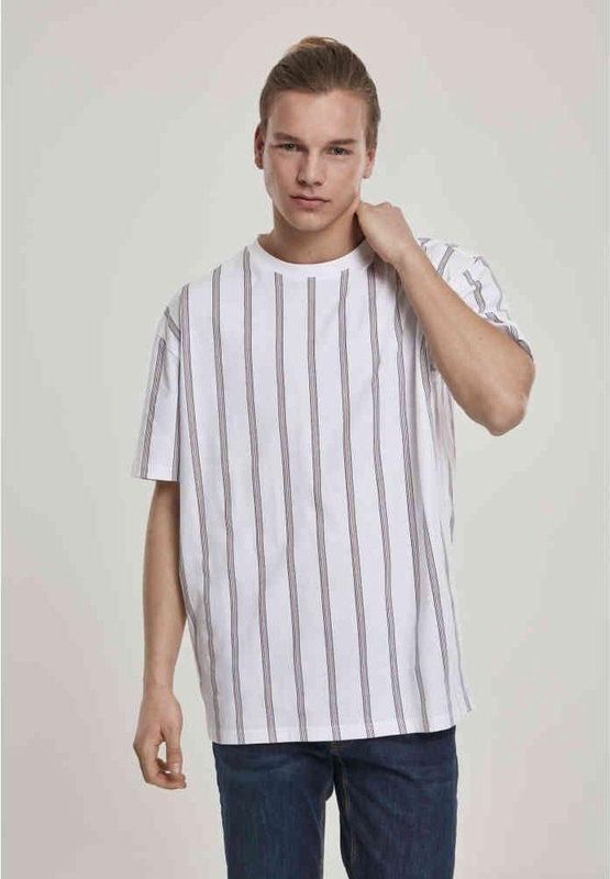 Urban Classics - Heavy Oversized AOP Stripe Heren T-shirt Wit Blauw
