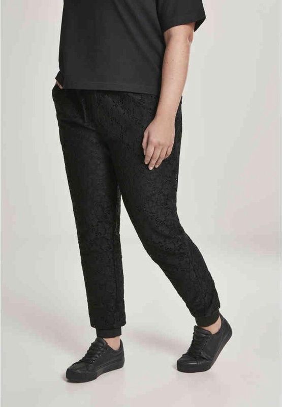 Urban Classics - Lace Jersey Dames joggingbroek - Zwart