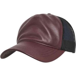 Flexfit Unisex Leather Trucker Cap, kastanjebruin/zwart, Eén maat