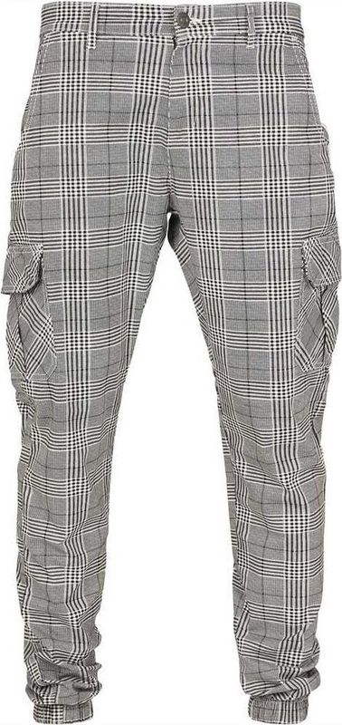 Urban Classics - AOP Glencheck Cargobroek - Wit/Zwart