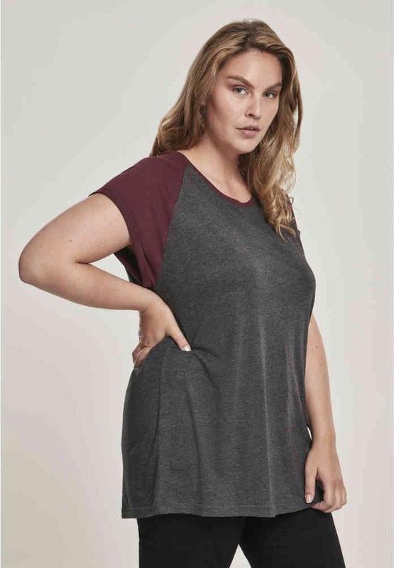 Urban Classics - Contrast Raglan Dames T-shirt Grijs Bordeaux rood