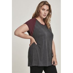 Urban Classics - Contrast Raglan Dames T-shirt Grijs Bordeaux rood