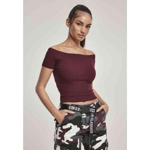 Urban Classics - Off Shoulder Rib Crop top - Bordeaux rood