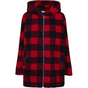 Urban Classics - Oversized Check Sherpa Winterjas   Rood/Zwart