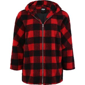 Urban Classics Ladies Hooded Oversized Check Sherpa Jacket Winterjas rood-zwart