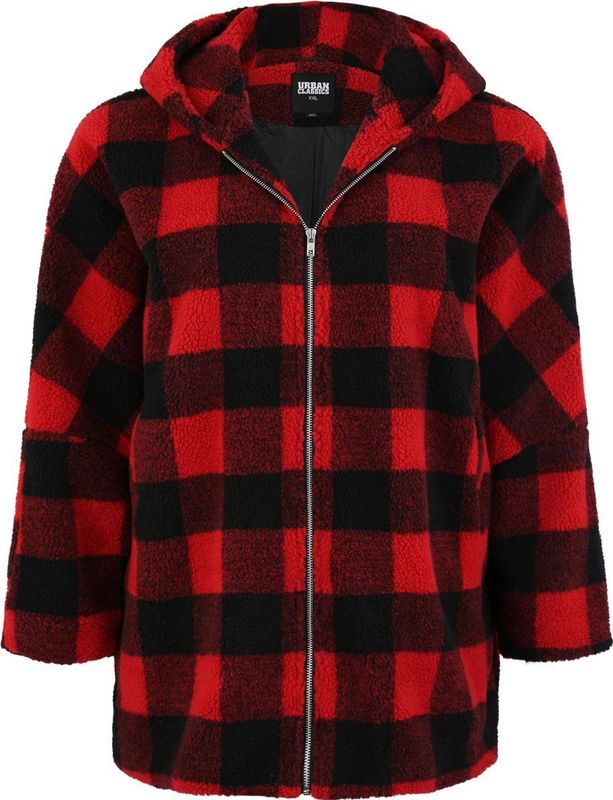Urban Classics - Oversized Check Sherpa Winterjas   Rood/Zwart