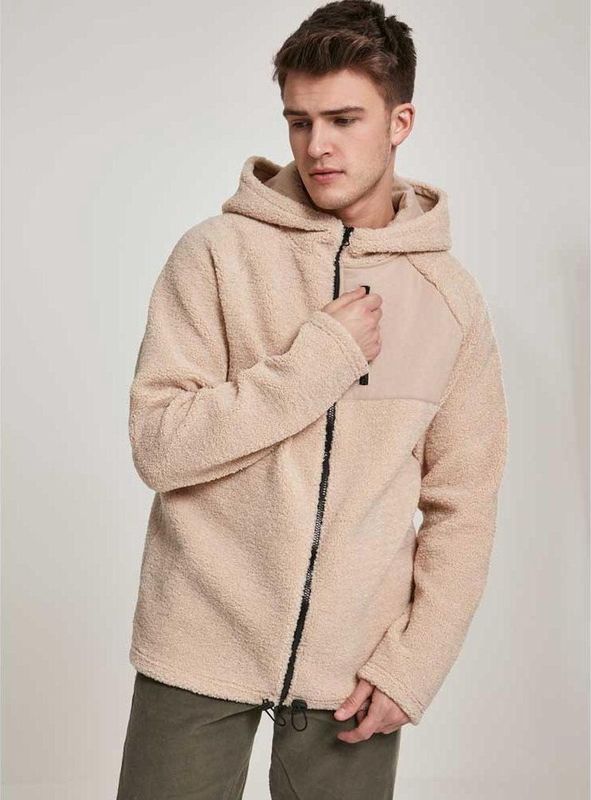 Urban Classics - Hoodie Met Rits - Parka - Zwart - 100% Polyester, Sherpa
