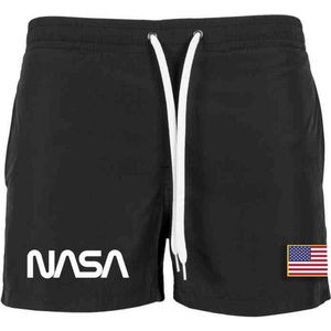 Mister Tee NASA Worm Logo Zwemshort voor heren, zwembroek, zwart, S