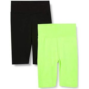 Urban Classics Yogashorts voor dames (set van 2), Electriclime/zwart, M