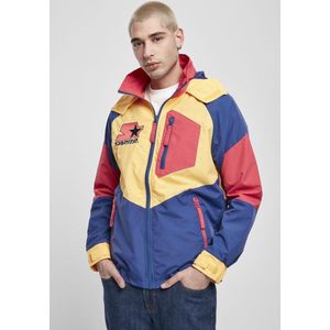 STARTER BLACK LABEL Herenjas kleurrijk met geborduurd logo en geweven patch, Color Block overgangsjas met ritssluiting, borstzak in 2 kleuren, maten XS tot XXL, rood/blauw/geel