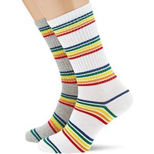 Urban Classics 2 paar uniseks Rainbow Stripes sneakersokken voor dames en heren, maat 35-50, Grijs/Wit