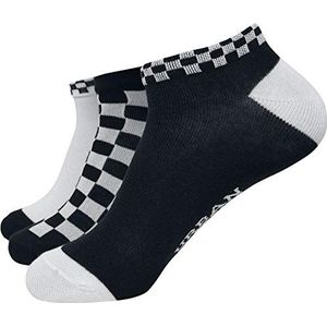 Urban Classics Unisex sokken Sneaker Checks 3-pack, halfhoge sokken voor mannen en vrouwen, maten 35-50, zwart/wit, 39-42 EU
