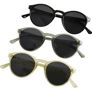 Urban Classics Uniseks zonnebril, 3 stuks, zonnebril, cipress, brillen-multipack met UV 400-bescherming voor mannen en vrouwen, met ronde glazen, zwart/lichtgrijs/geel, One Size
