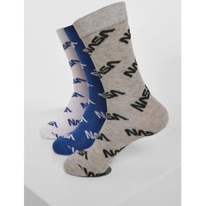 Mister Tee NASA - NASA Allover 3Pack Sokken - 47/50 - Blauw/Grijs